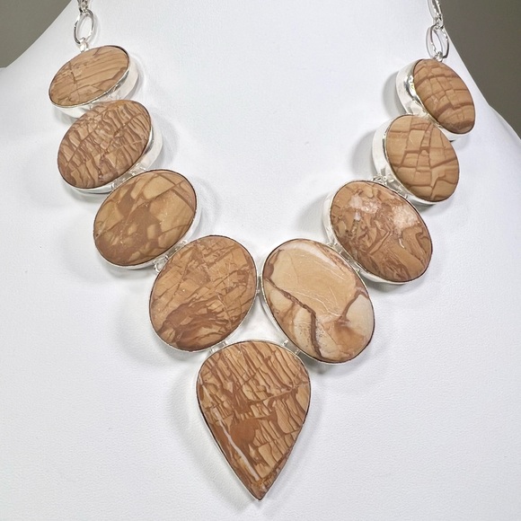 Rare “Wood Jasper” 925 Gemstone Necklace - Picture 4 of 8